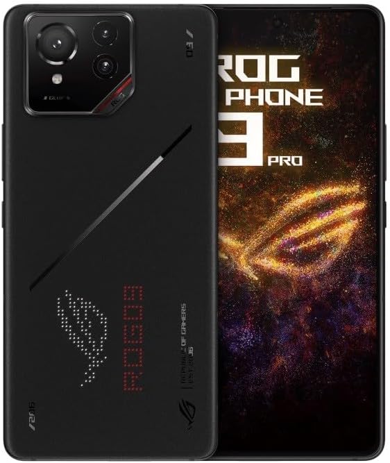 Asus ROG Phone 9 Pro smartphone with back and front views on a black background