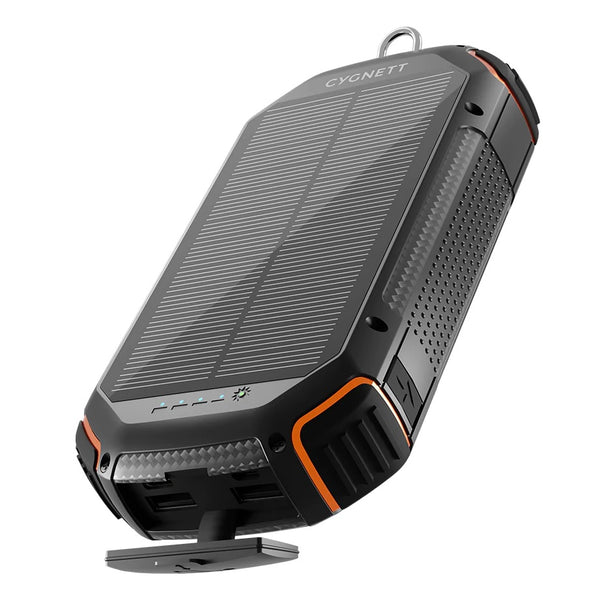 Cygnett solar power bank 20000mahwith solar panel on a white background