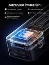 Electronic component of battery bank with thermal protection features on a black background