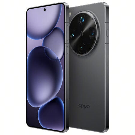 Two Oppo smartphones, one showing front and the other back, on a white background